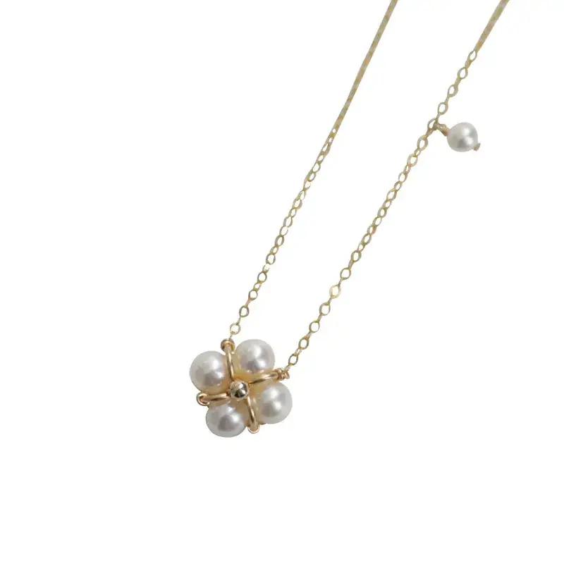 14K Gold Pearl Collarbone Necklace Set for Women