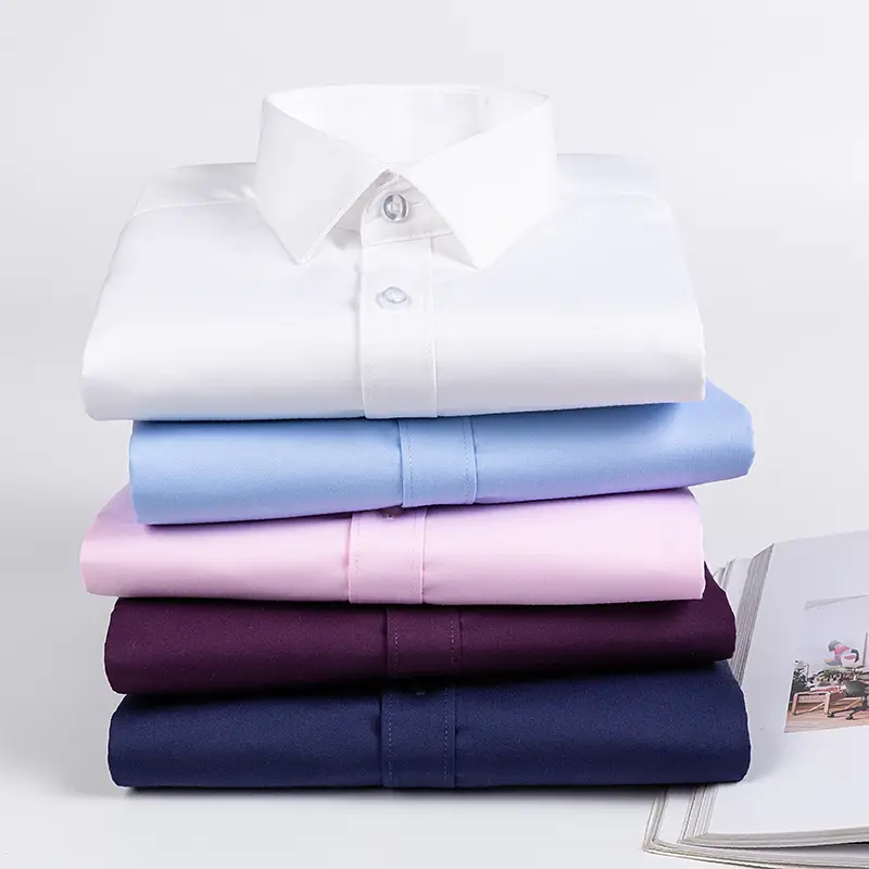 Men's Bamboo Fiber Long Sleeve White Shirt Summer Stretch - Image 7