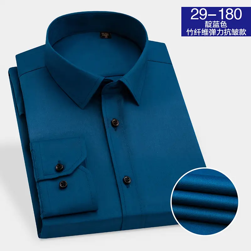Men's Bamboo Fiber Long Sleeve White Shirt Summer Stretch - Image 3