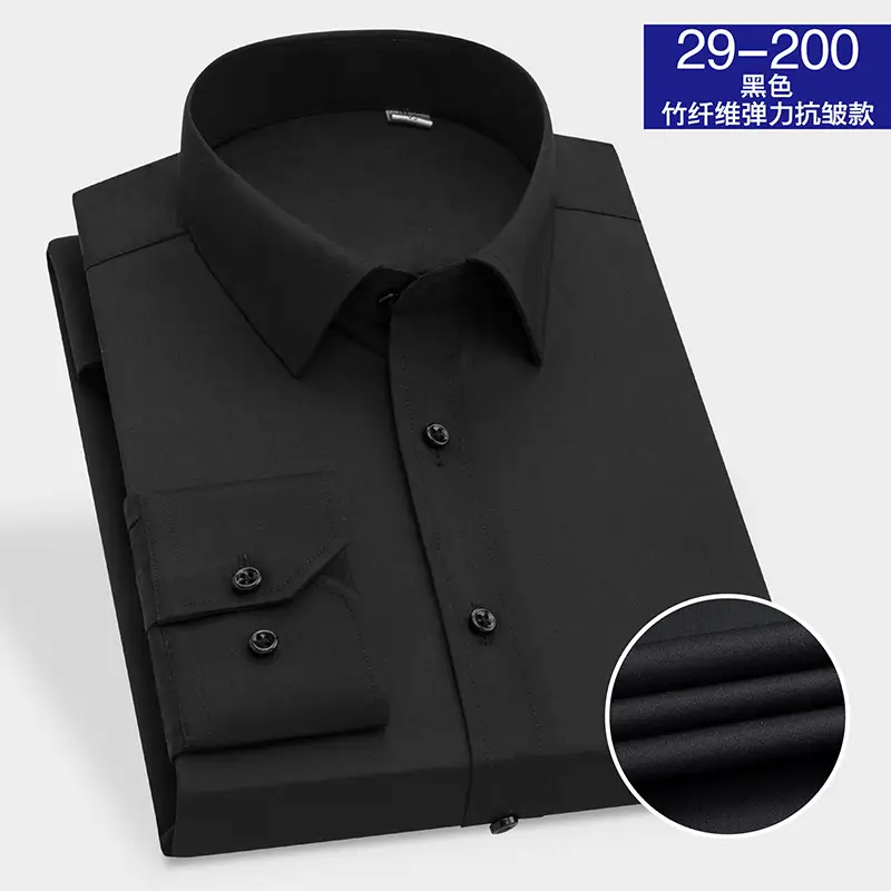 Men's Bamboo Fiber Long Sleeve White Shirt Summer Stretch - Image 5