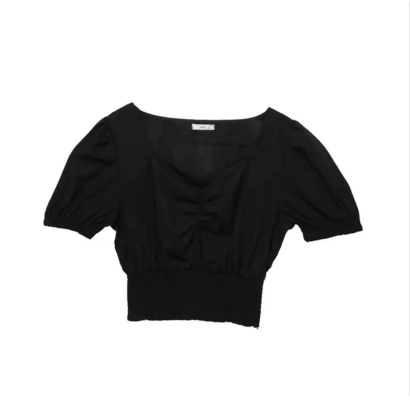 Women White V-Neck Bubble Short Sleeve T-Shirt