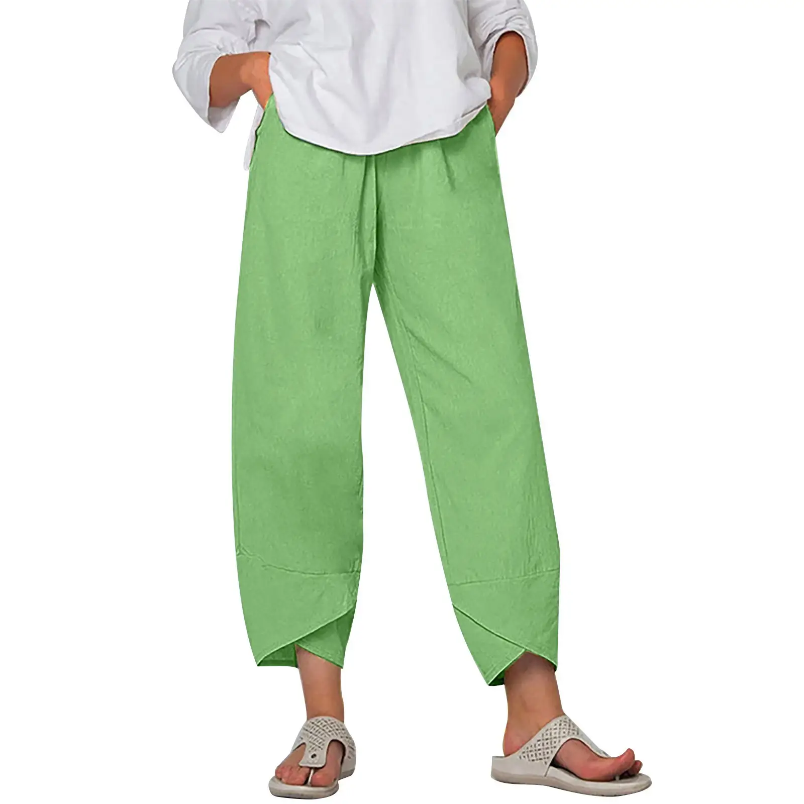 Women's Maroon Loose Fit Casual Pants Large - Image 9