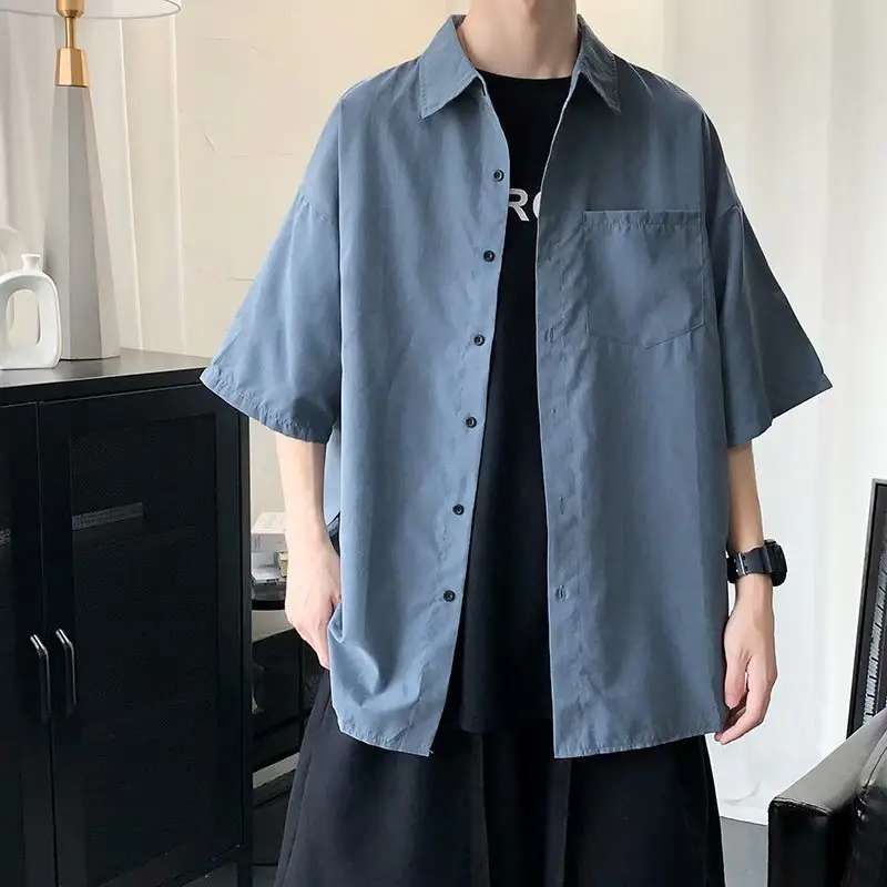 Men's Black Korean Style Short Sleeve Shirt Large