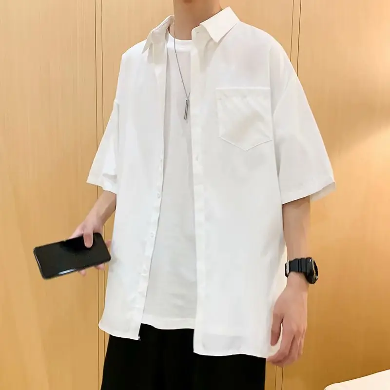 Men's Black Korean Style Short Sleeve Shirt Large