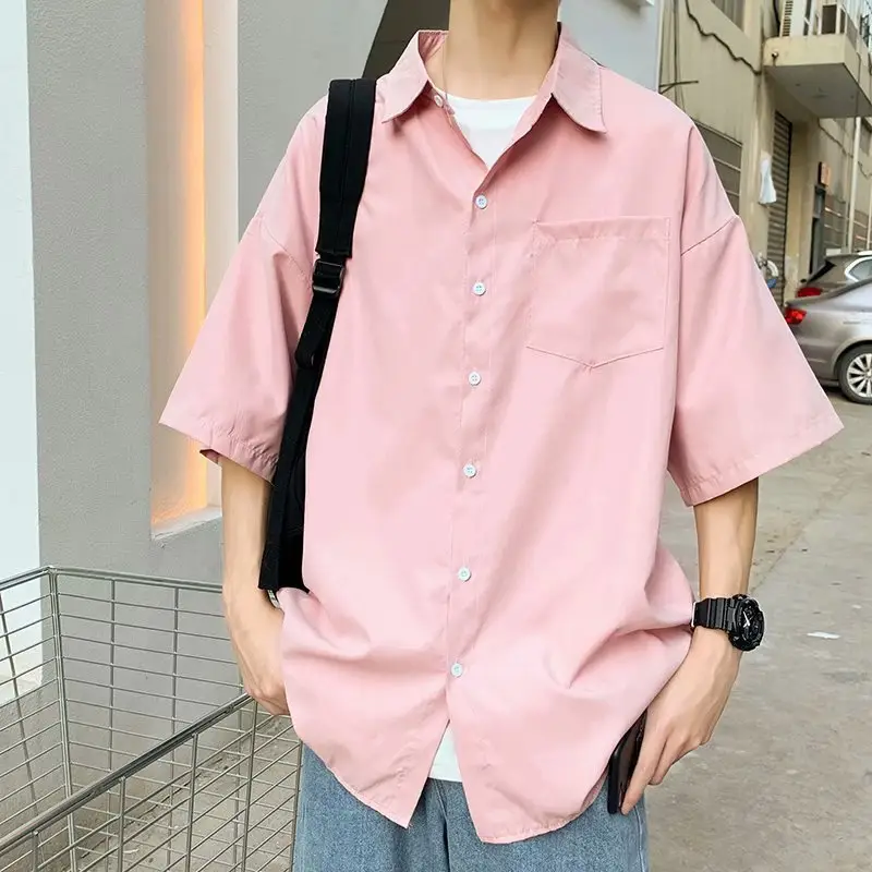Men's Black Korean Style Short Sleeve Shirt Large
