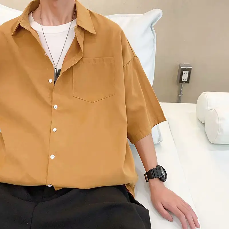 Men's Black Korean Style Short Sleeve Shirt Large