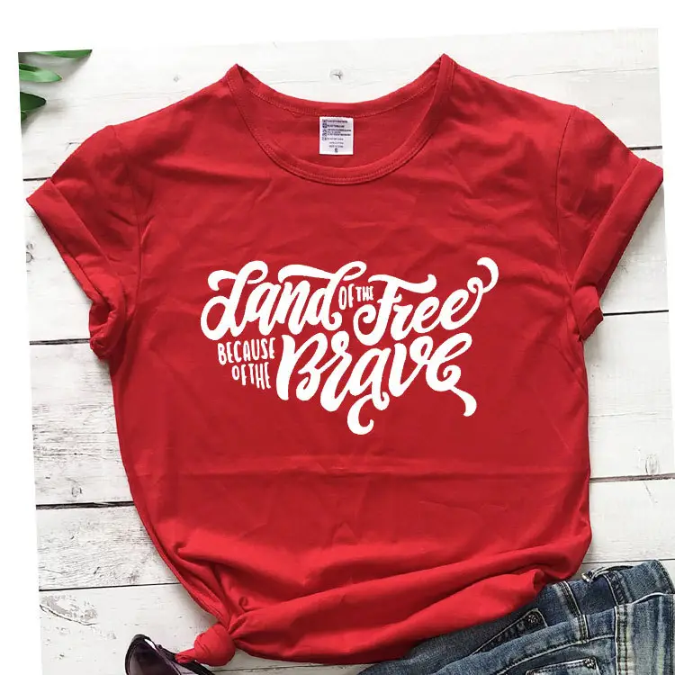 Red T-Shirt "Land That I Love" Cotton Round Neck