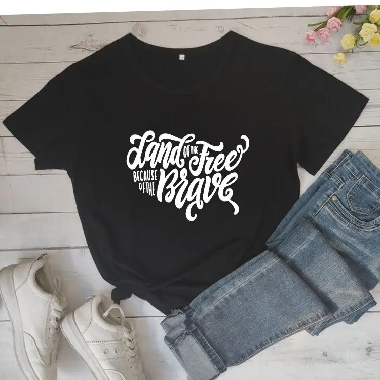 Red T-Shirt "Land That I Love" Cotton Round Neck