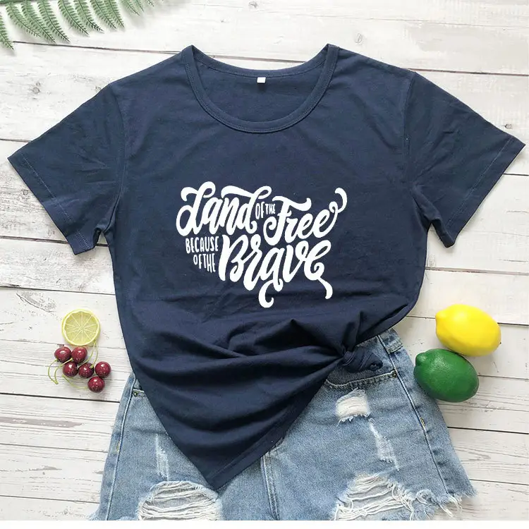 Red T-Shirt "Land That I Love" Cotton Round Neck
