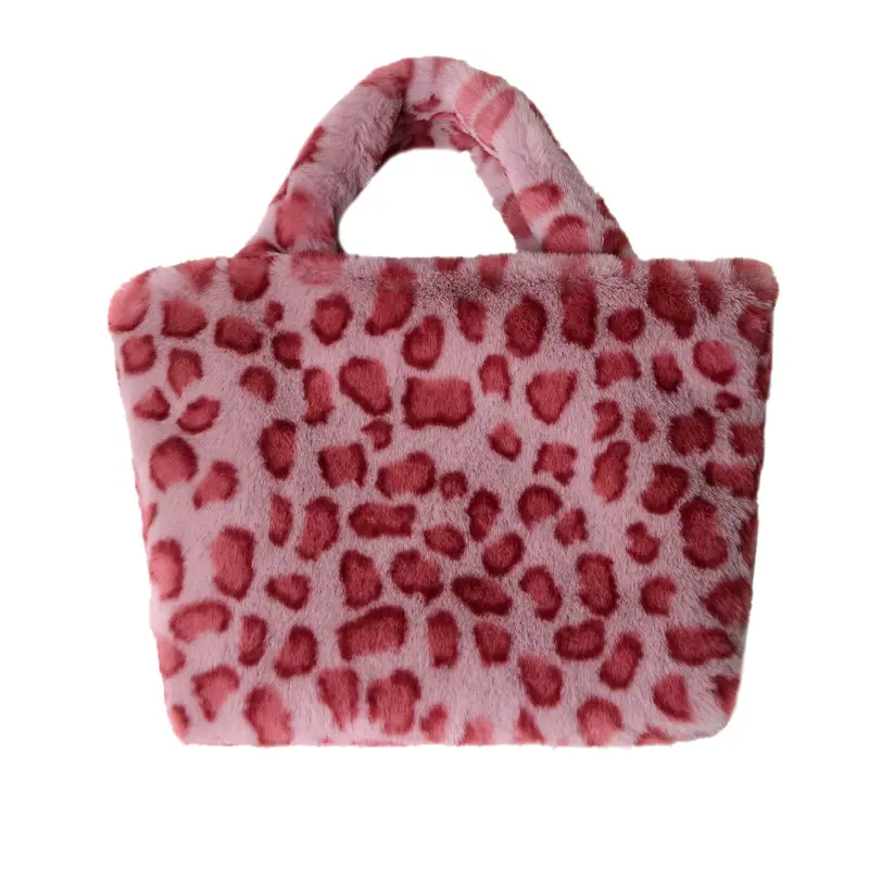 European Faux Rex Fur Leopard Print Handbag Large Capacity