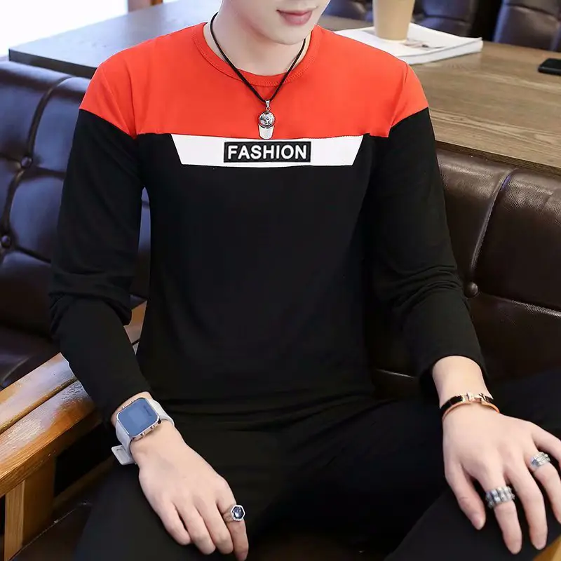 Men's 2020 Long Sleeve T-Shirt Black Grey Fashion Letter Bottom - Image 9