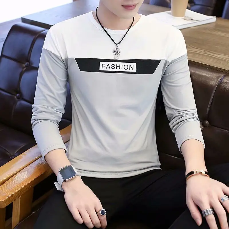 Men's 2020 Long Sleeve T-Shirt Black Grey Fashion Letter Bottom - Image 10