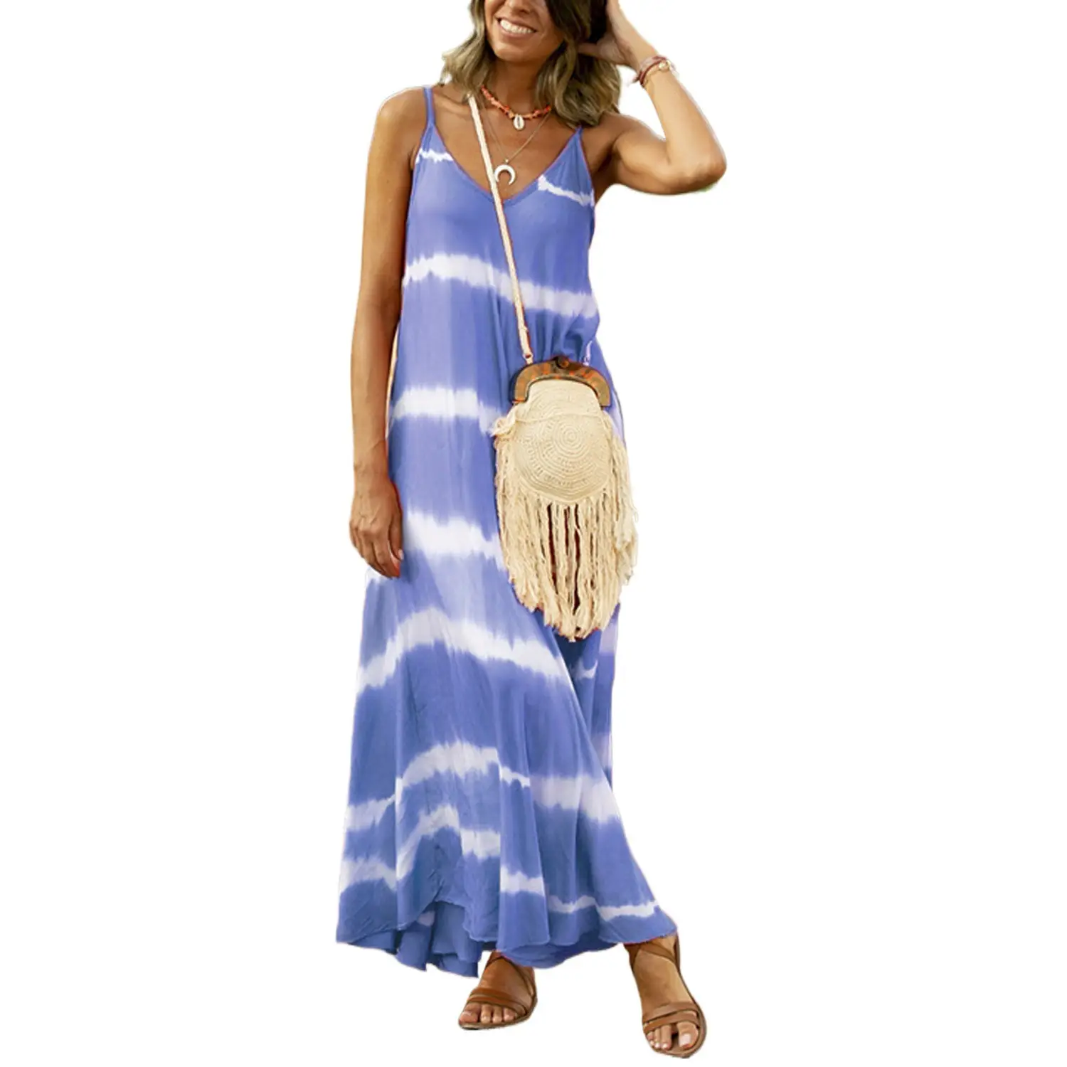 2022 Purple Tie Dye Striped Women's Long Sleeve Dress - Image 5