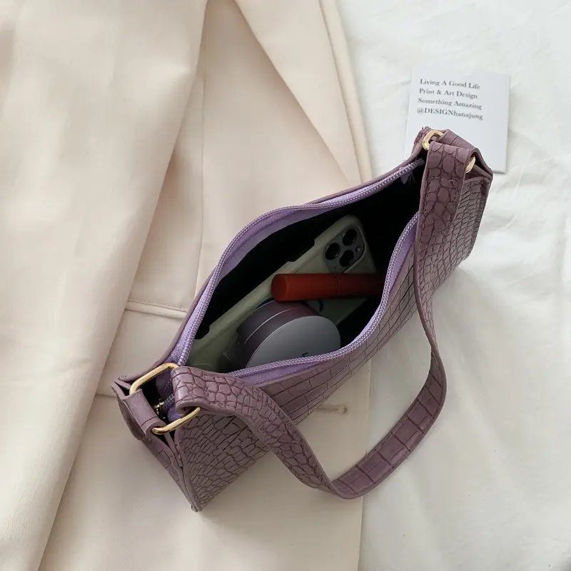 Purple Croc Leather Shoulder Bag for Women 2020 - Image 7