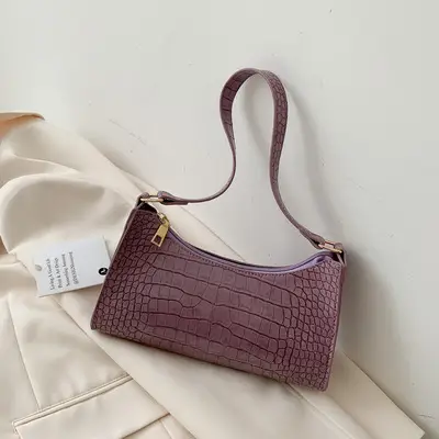 Purple Croc Leather Shoulder Bag for Women 2020 - Image 2