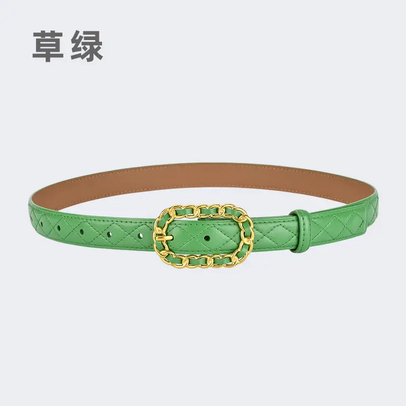 Women's Cross-Country Leather Belt with Gold Buckle