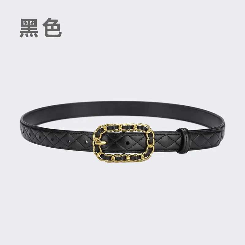 Women's Cross-Country Leather Belt with Gold Buckle