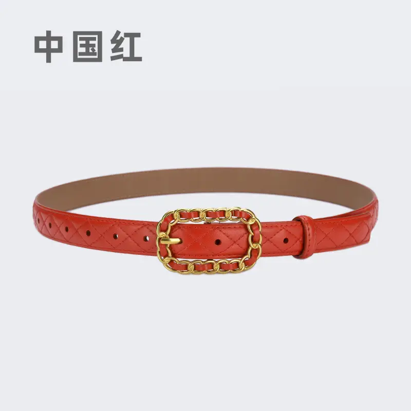 Women's Cross-Country Leather Belt with Gold Buckle