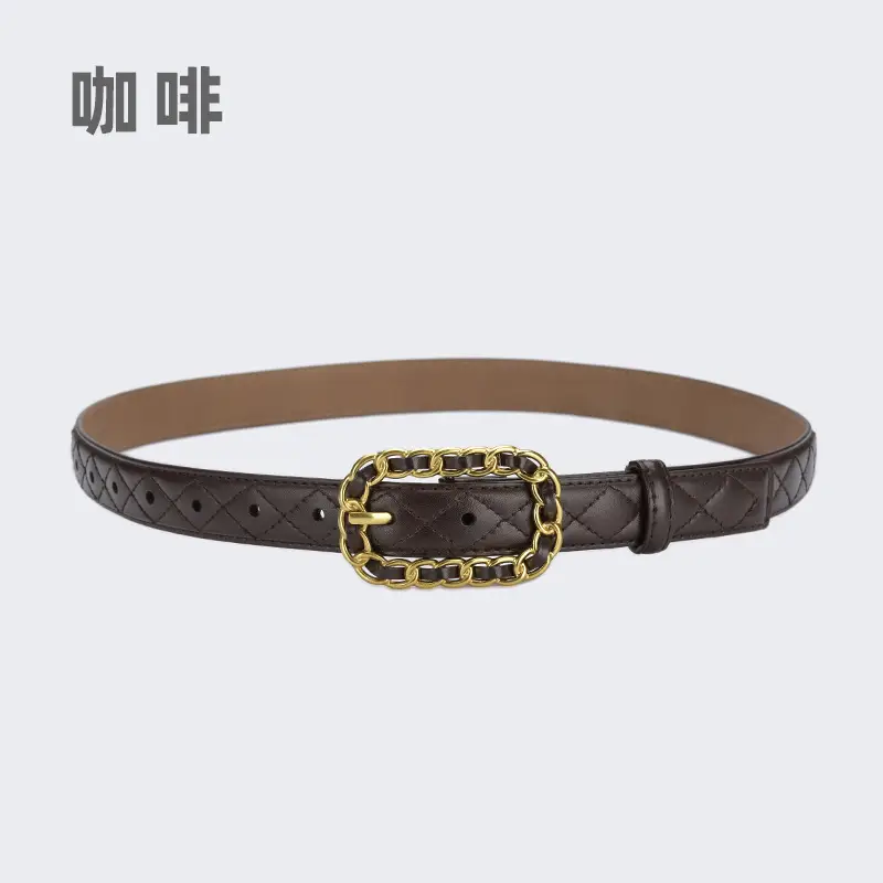 Women's Cross-Country Leather Belt with Gold Buckle
