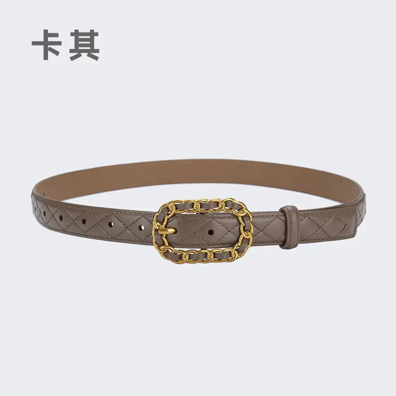 Women's Cross-Country Leather Belt with Gold Buckle