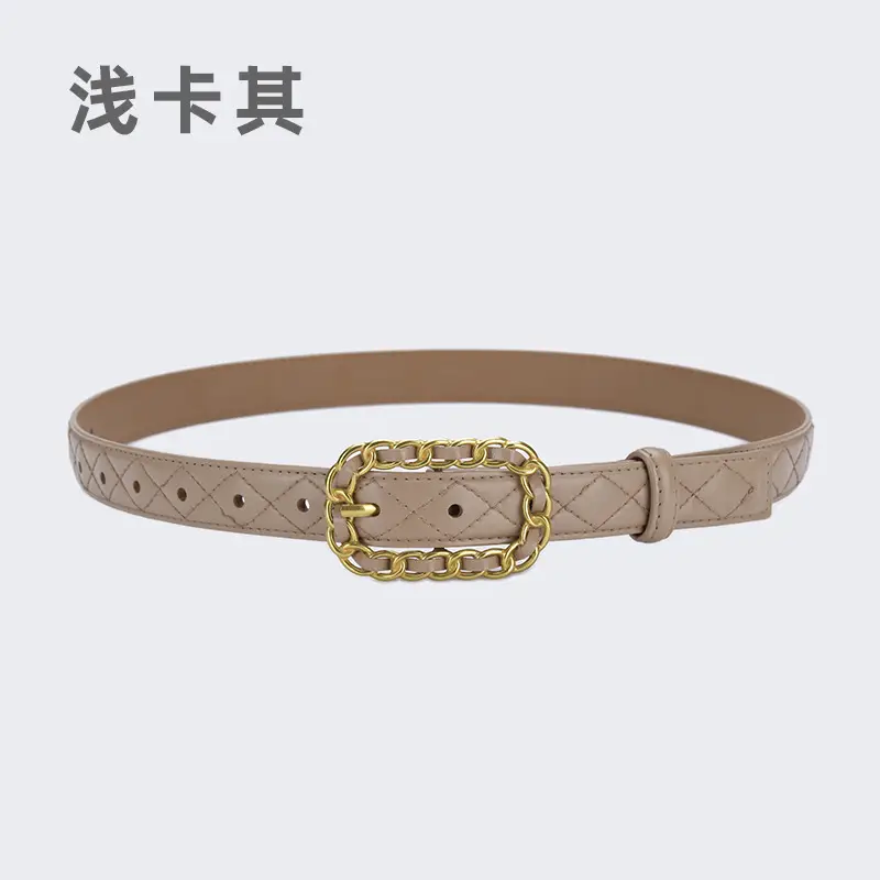 Women's Cross-Country Leather Belt with Gold Buckle