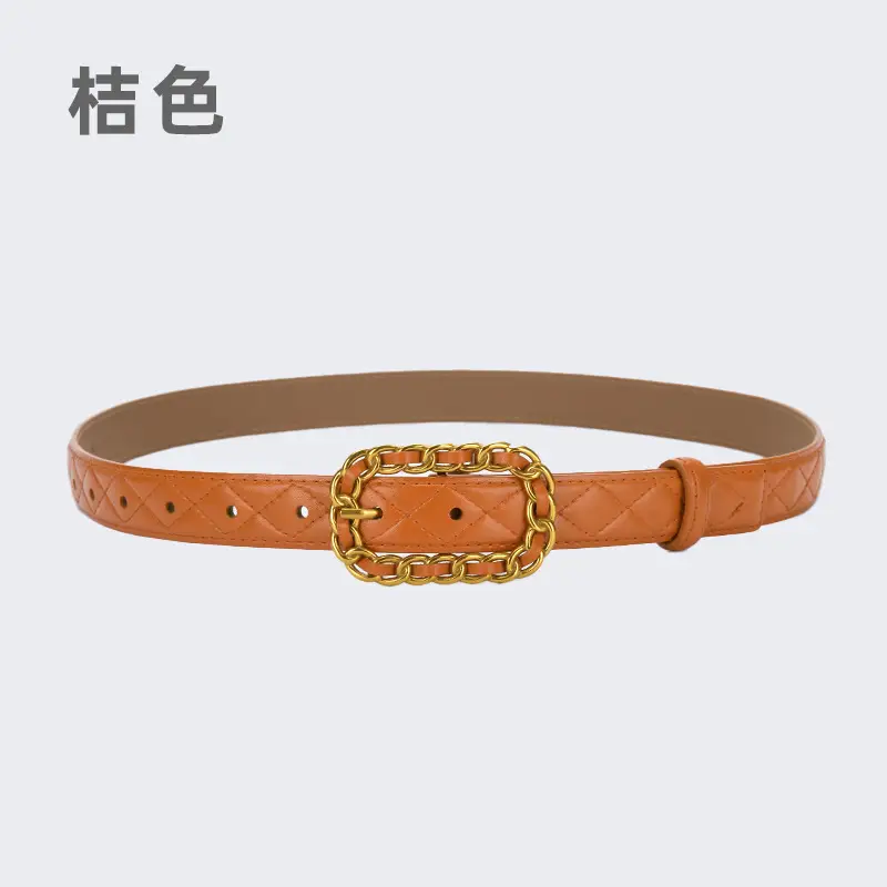 Women's Cross-Country Leather Belt with Gold Buckle