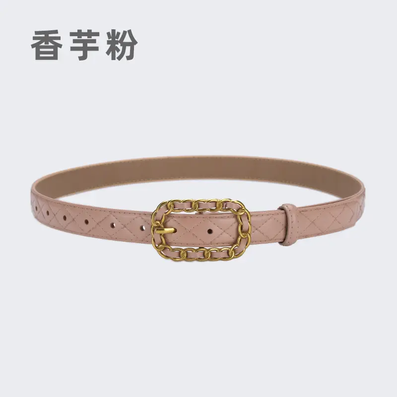 Women's Cross-Country Leather Belt with Gold Buckle