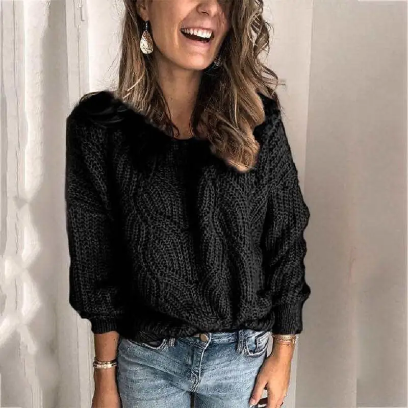 2023 Hollow Knitted Pullover Sweater Women Beige - Image 6