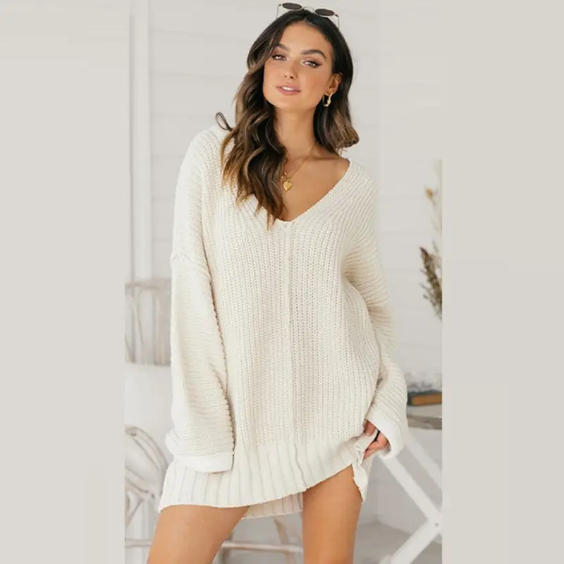 2023 V-Neck Long Sleeve Sweater Dress for Women - Image 8