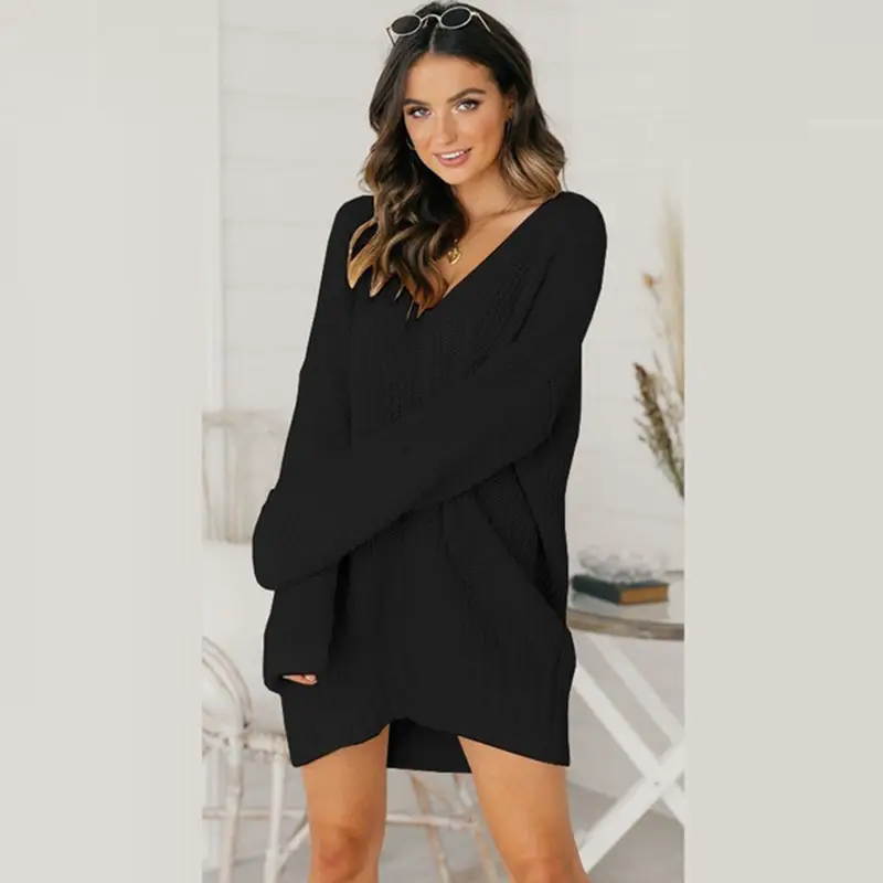 2023 V-Neck Long Sleeve Sweater Dress for Women - Image 3