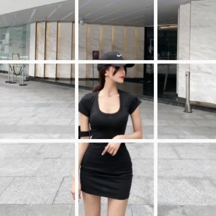 Women Low Cut U-Collar Slim Fit Dress Gray - Image 2