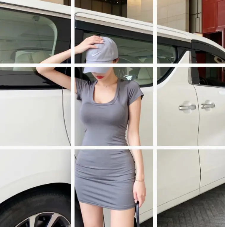 Women Low Cut U-Collar Slim Fit Dress Gray - Image 5