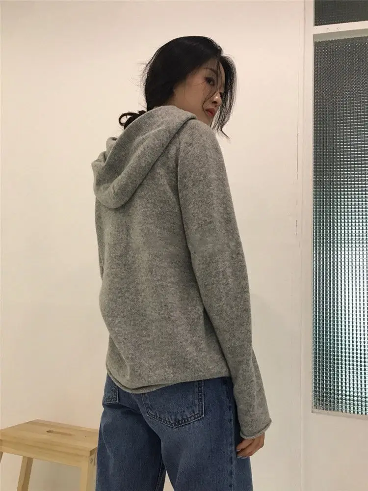 White Knitted Hooded Sweatshirt Women's Winter Top — feature 8