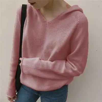 White Knitted Hooded Sweatshirt Women's Winter Top - Image 2