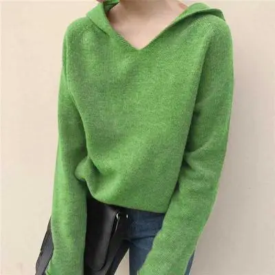 White Knitted Hooded Sweatshirt Women's Winter Top - Image 4