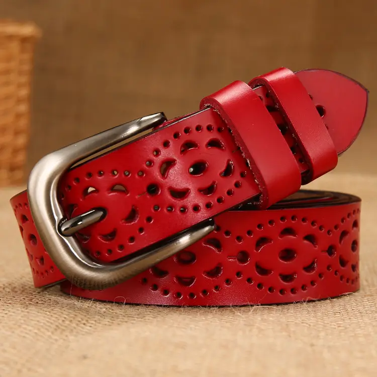 Red Leather Belt for Women with Metal Buckle - Image 9