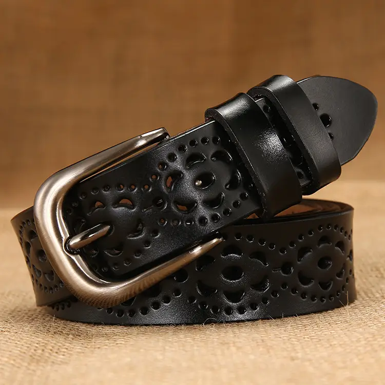 Red Leather Belt for Women with Metal Buckle - Image 2