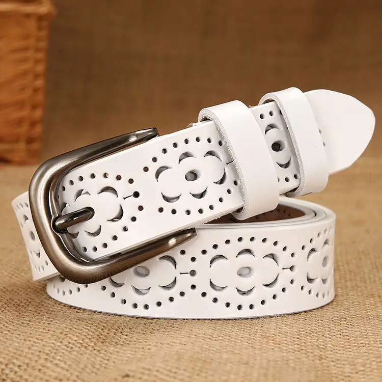 Red Leather Belt for Women with Metal Buckle - Image 3