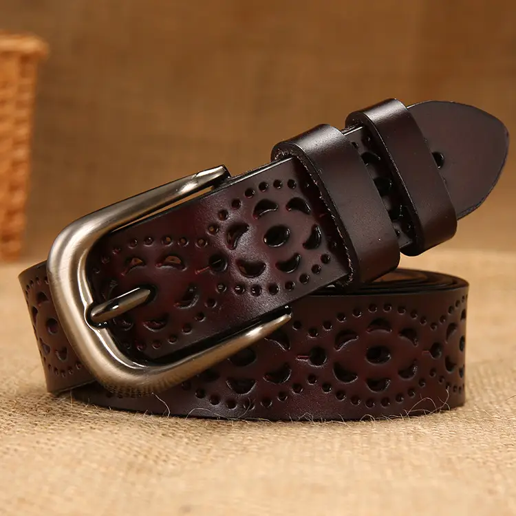 Red Leather Belt for Women with Metal Buckle - Image 4