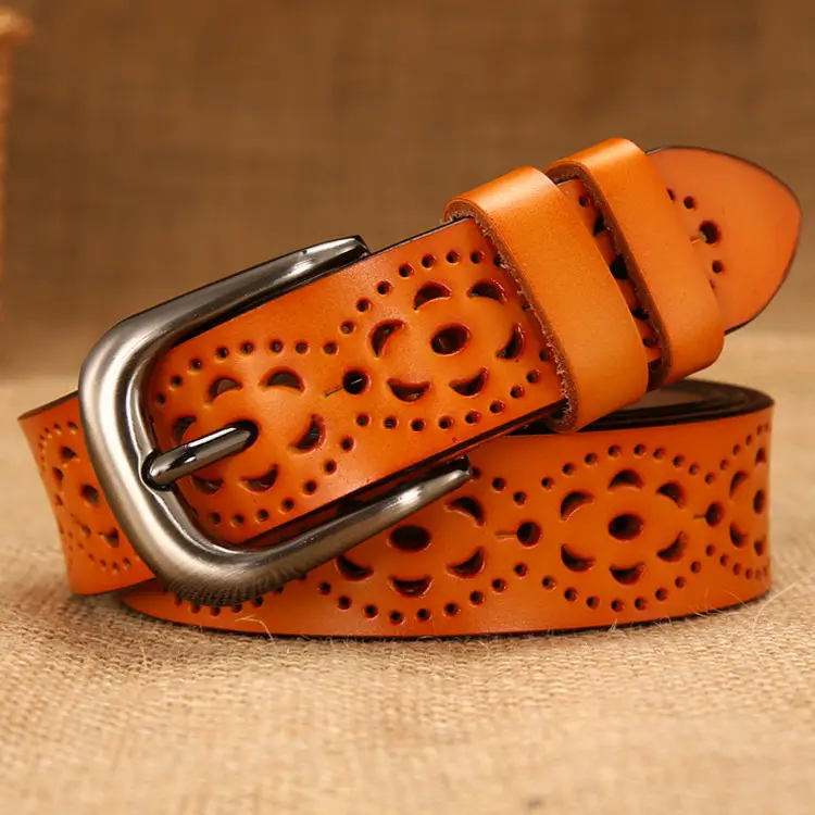 Red Leather Belt for Women with Metal Buckle - Image 5
