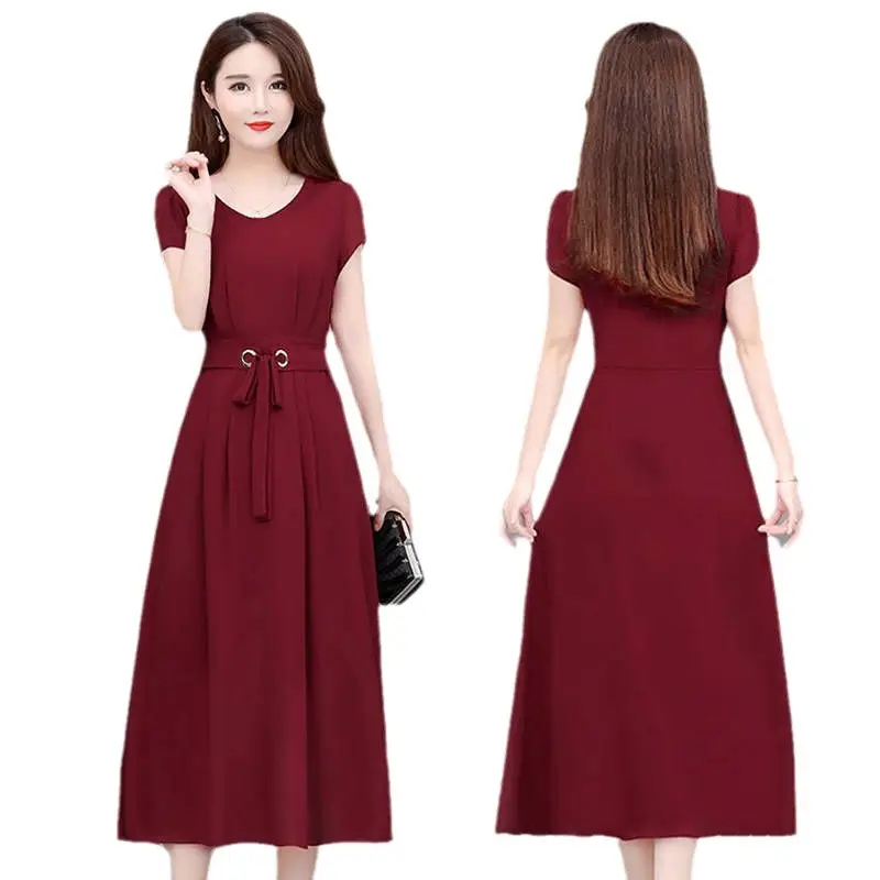 Women's Maroon Belted Mid-Length Dress - Image 12