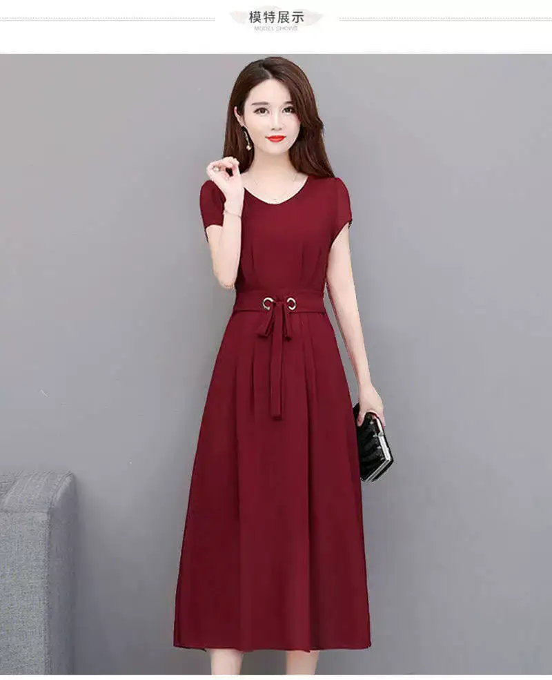 Women's Maroon Belted Mid-Length Dress — feature 3