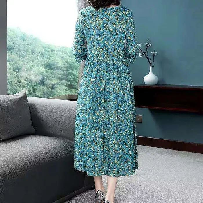 2025 Floral Printed Plus Size Lady Dress Mid Length - Image 5