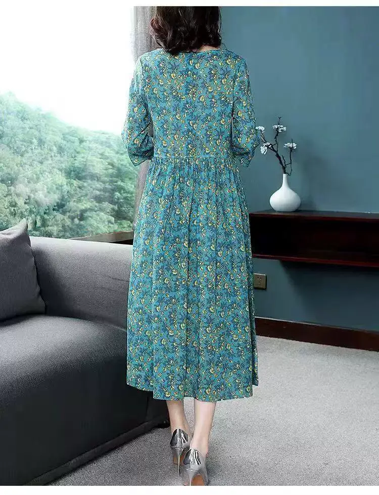 2025 Floral Printed Plus Size Lady Dress Mid Length — feature 10