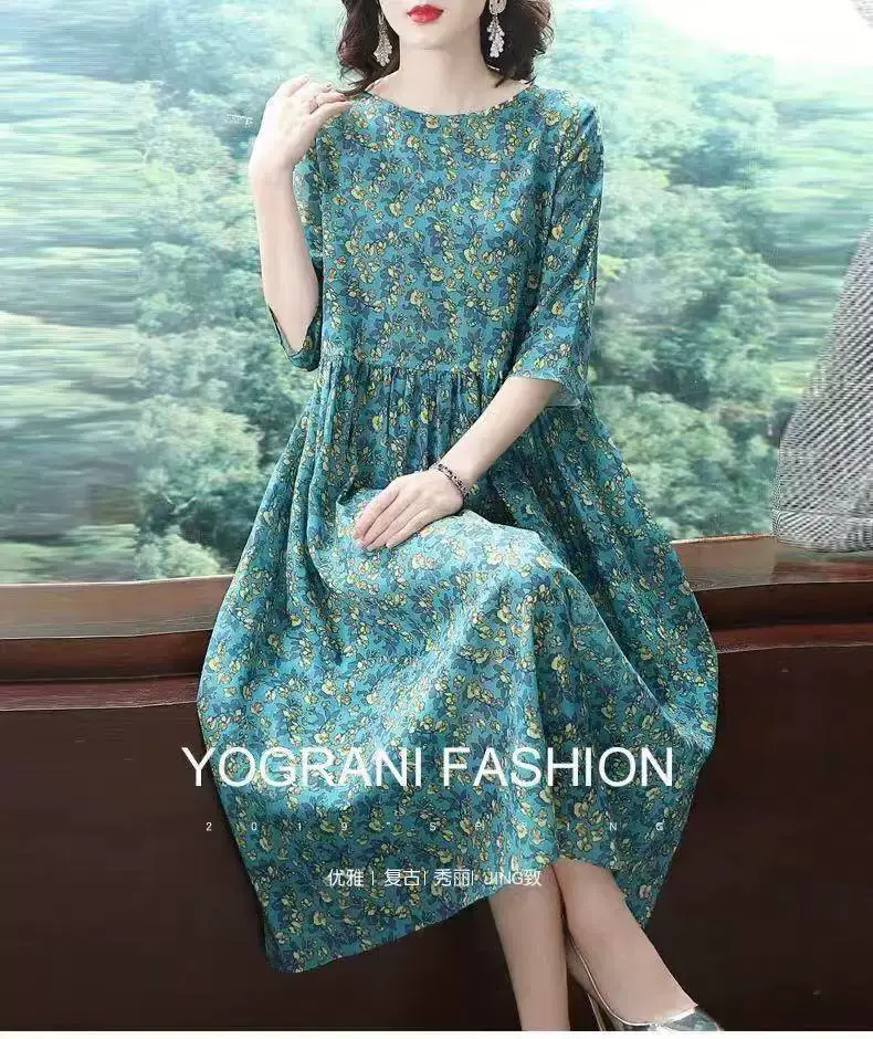 2025 Floral Printed Plus Size Lady Dress Mid Length — feature 2