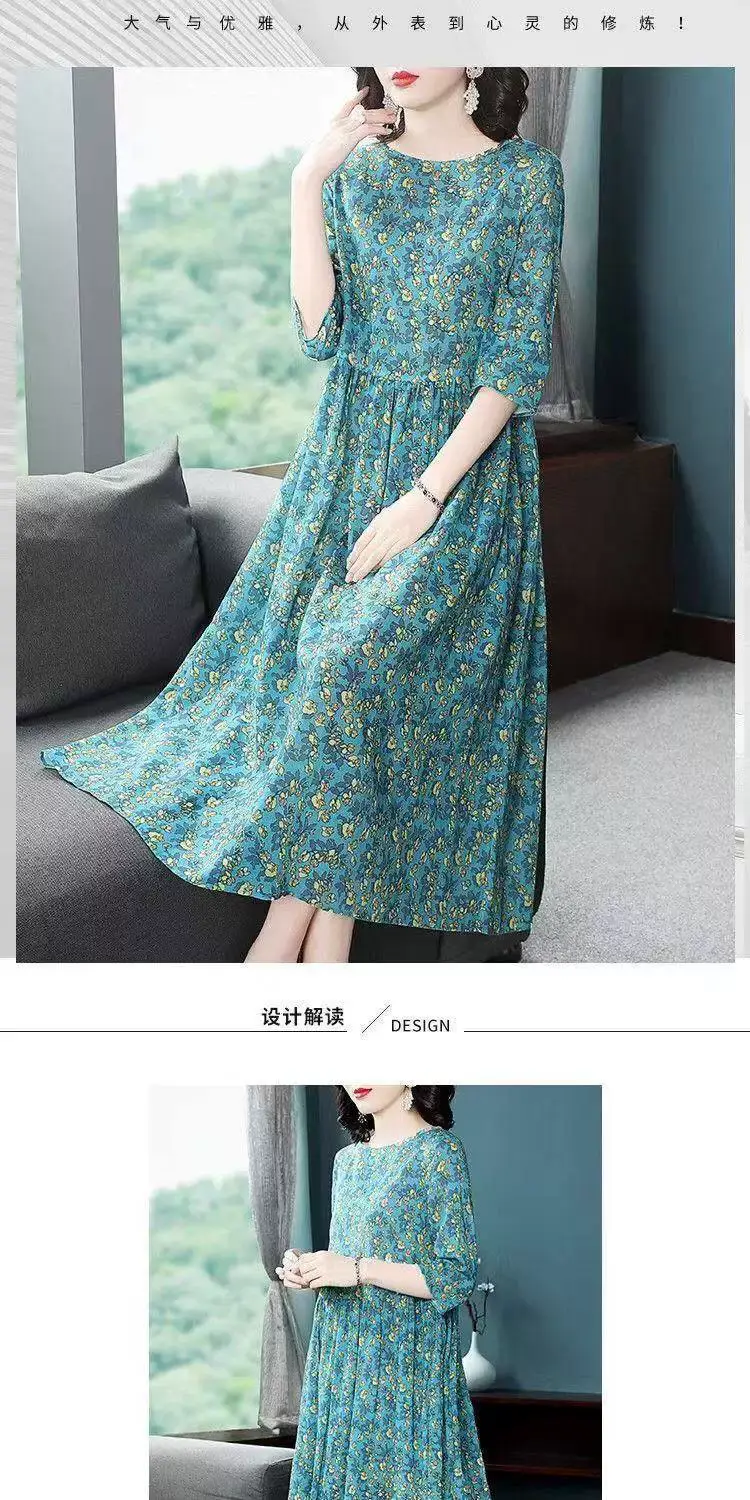 2025 Floral Printed Plus Size Lady Dress Mid Length — feature 4