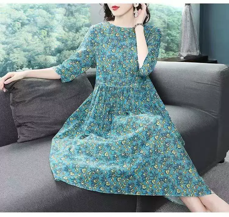 2025 Floral Printed Plus Size Lady Dress Mid Length — feature 7