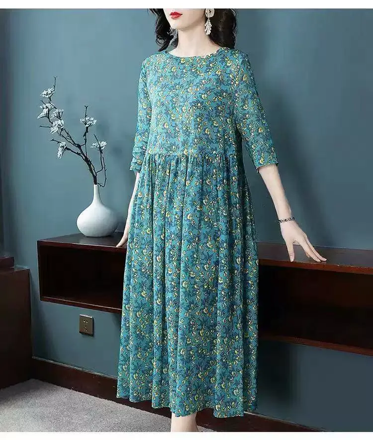 2025 Floral Printed Plus Size Lady Dress Mid Length — feature 8