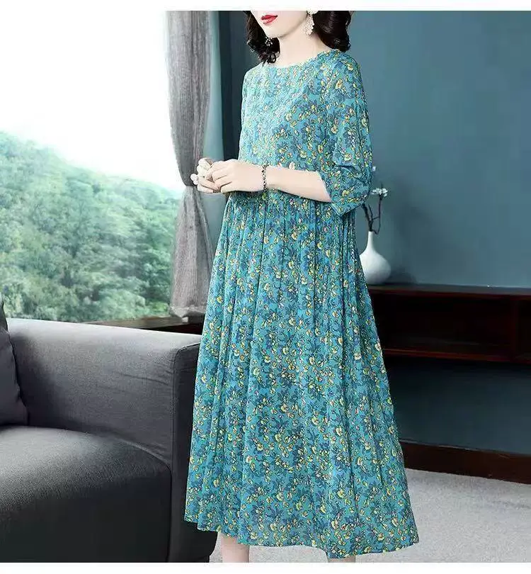 2025 Floral Printed Plus Size Lady Dress Mid Length — feature 9