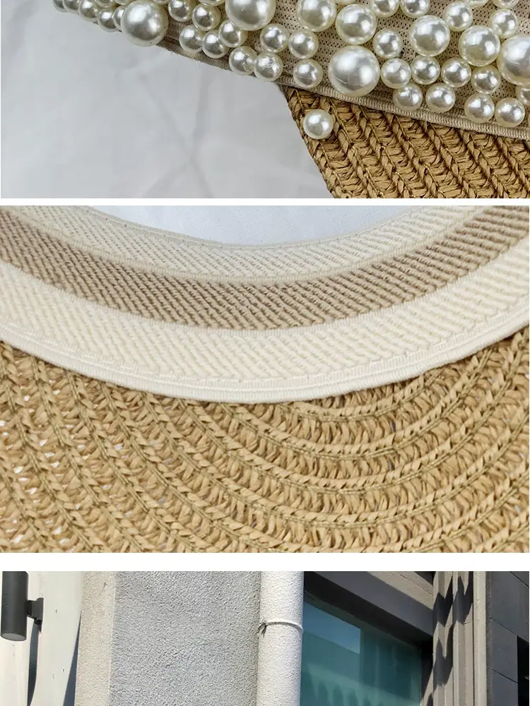 Women's Pearl Straw Sunvisor with Adjustable Strap — feature 4